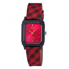 Wmns Leather Cloth Band Watch Red